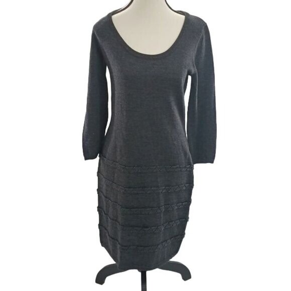 Calvin Klein Knit Dress Gray Shift Winter Fall Stretch Wool Blend Womens Size S - Picture 1 of 7